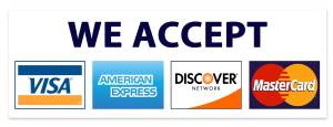 We accept Visa, AMEX, Discover, and MasterCard